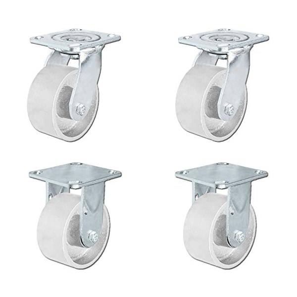 4"x2" Steel Wheel Casters, Casters 2 Swivel and 2 Fixed Ca, PK4